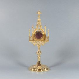 Relikwiarz mosiężny pozłacany - gotycki mały