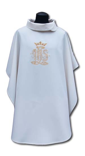 Biała/ecru peleryna IHS + korona maryjna