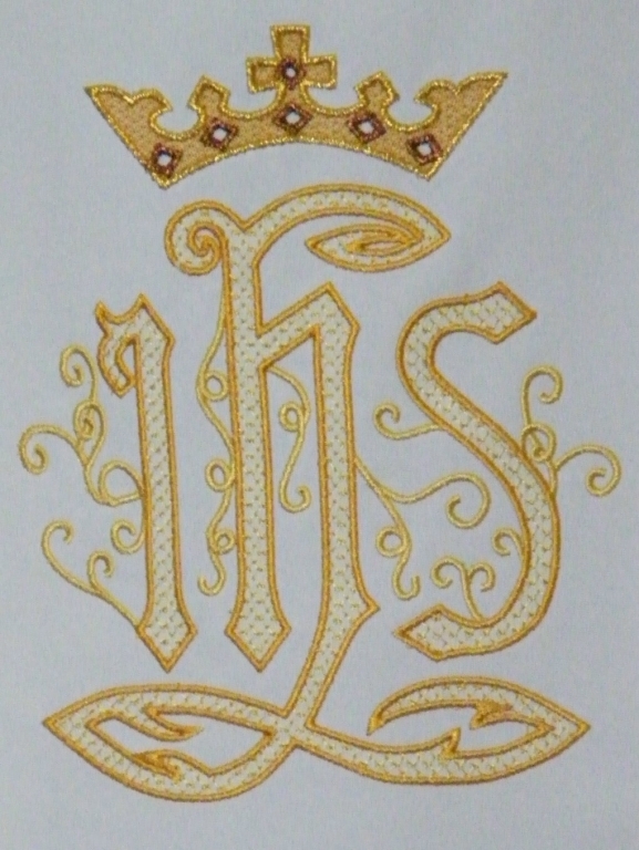 Biała/ecru peleryna IHS + korona maryjna - zdjęcie 2 - Biała/ecru peleryna IHS + korona maryjna