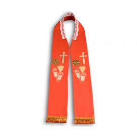 Stuła kapłańska haftowana - czerwona (10)