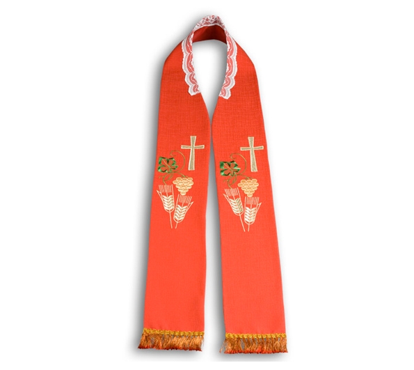 Stuła kapłańska haftowana - czerwona (10)