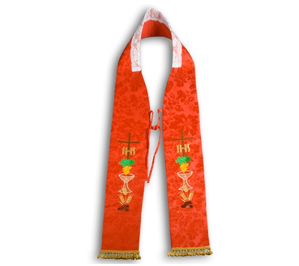 Stuła kapłańska haftowana - czerwona (11)