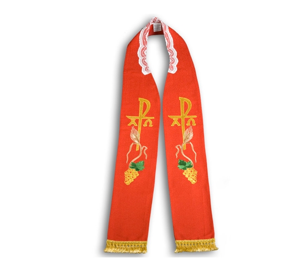 Stuła kapłańska haftowana - czerwona (18)