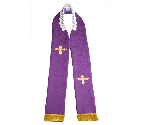 Stuła kapłańska haftowana - fioletowa (3)