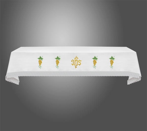 Obrus ołtarzowy haftowany - IHS, winogrona