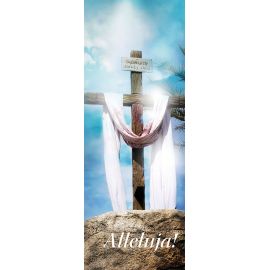 Baner na Wielkanoc "Alleluja!" - niebieski z krzyżem (17) - WIELKANOC - Nowość