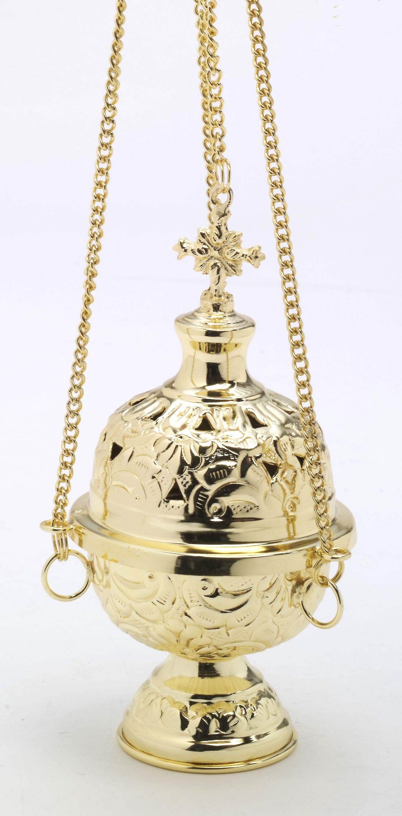 Trybularz mosiężny, pozłacany, zdobiony - 18 cm