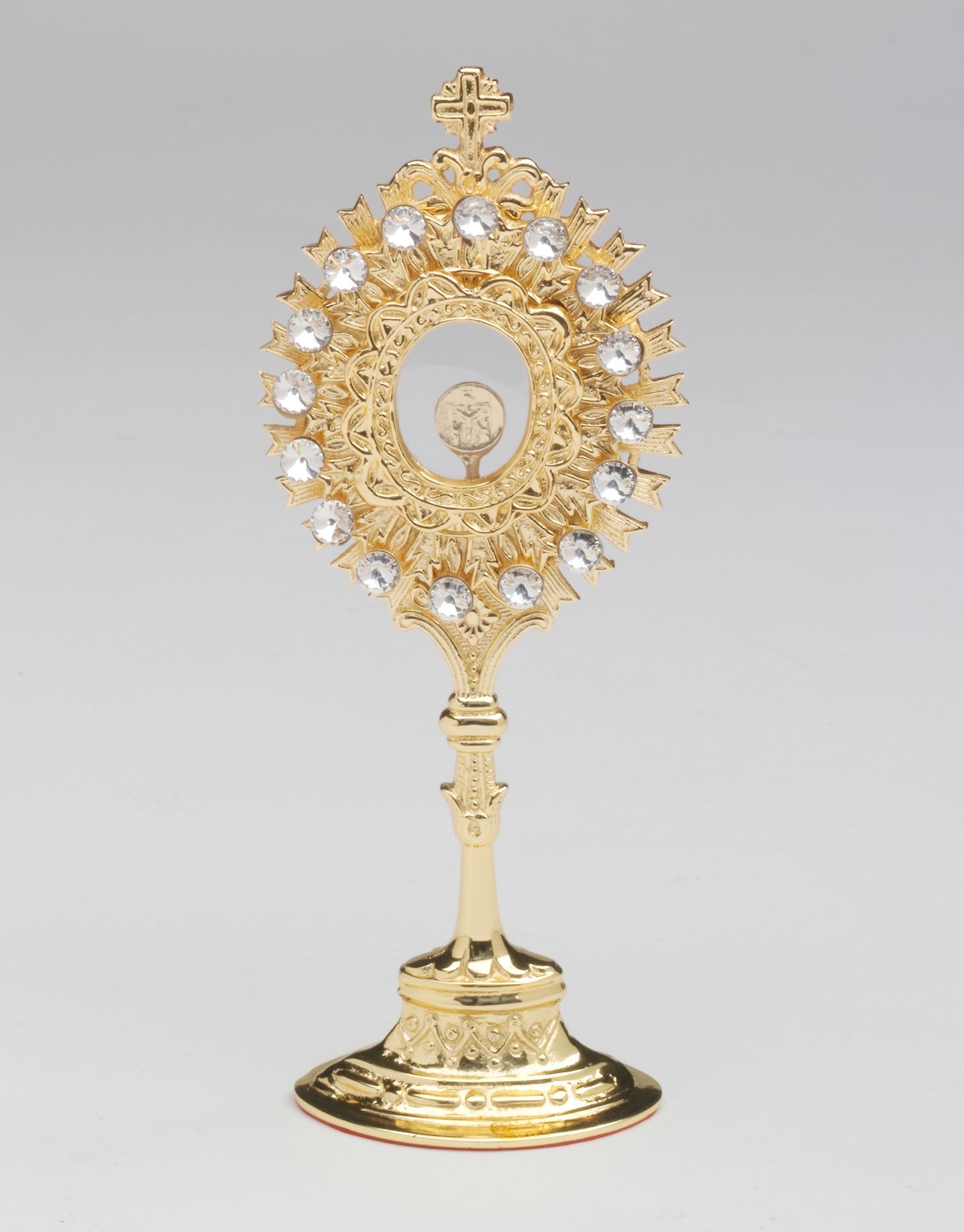 Relikwiarz - 20 cm z kamieniami szlachetnymi, pozłacany