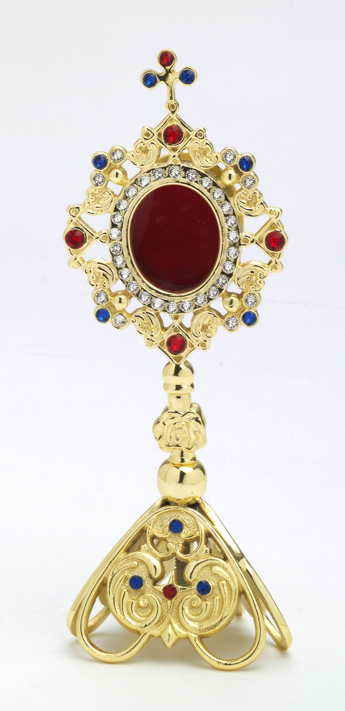 Relikwiarz z kamieniami szlachetnymi, pozłacany - 23 cm - RELIKWIARZE