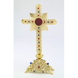 Relikwiarz z kamieniami szlachetnymi, pozłacany - 28 cm