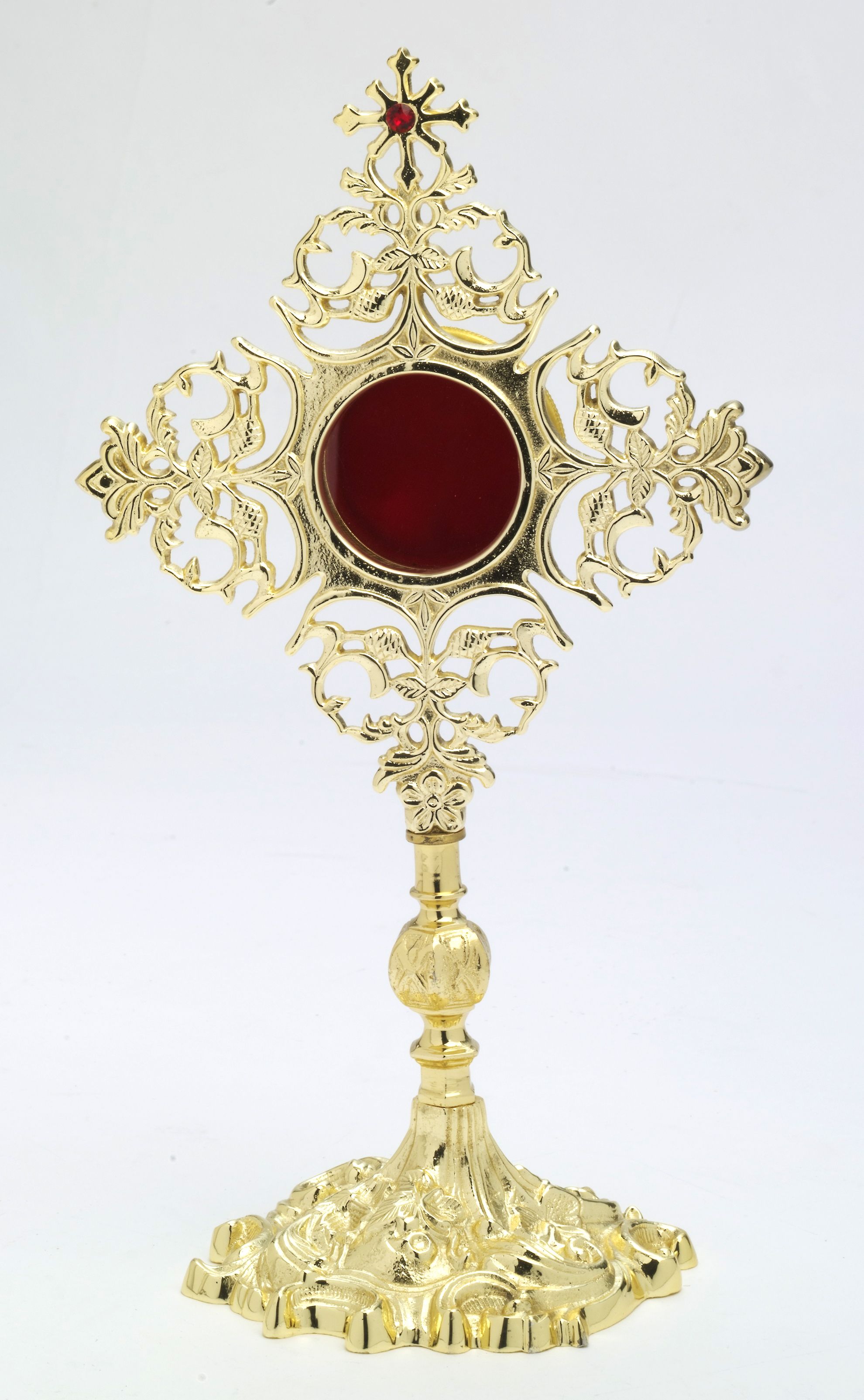 Relikwiarz z kamieniami szlachetnymi, pozłacany - 32 cm