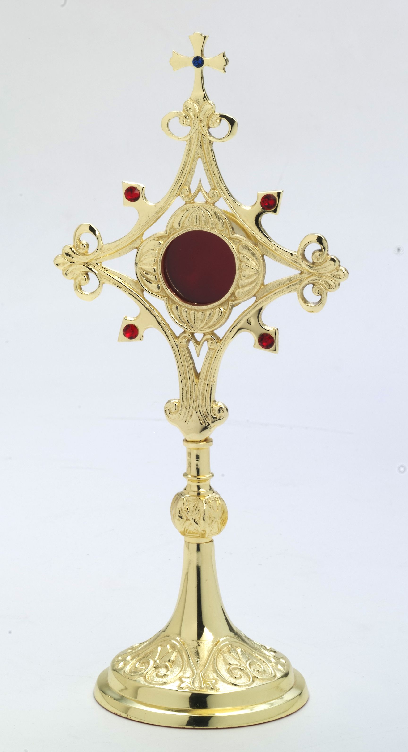 Relikwiarz z kamieniami szlachetnymi, pozłacany - 30 cm