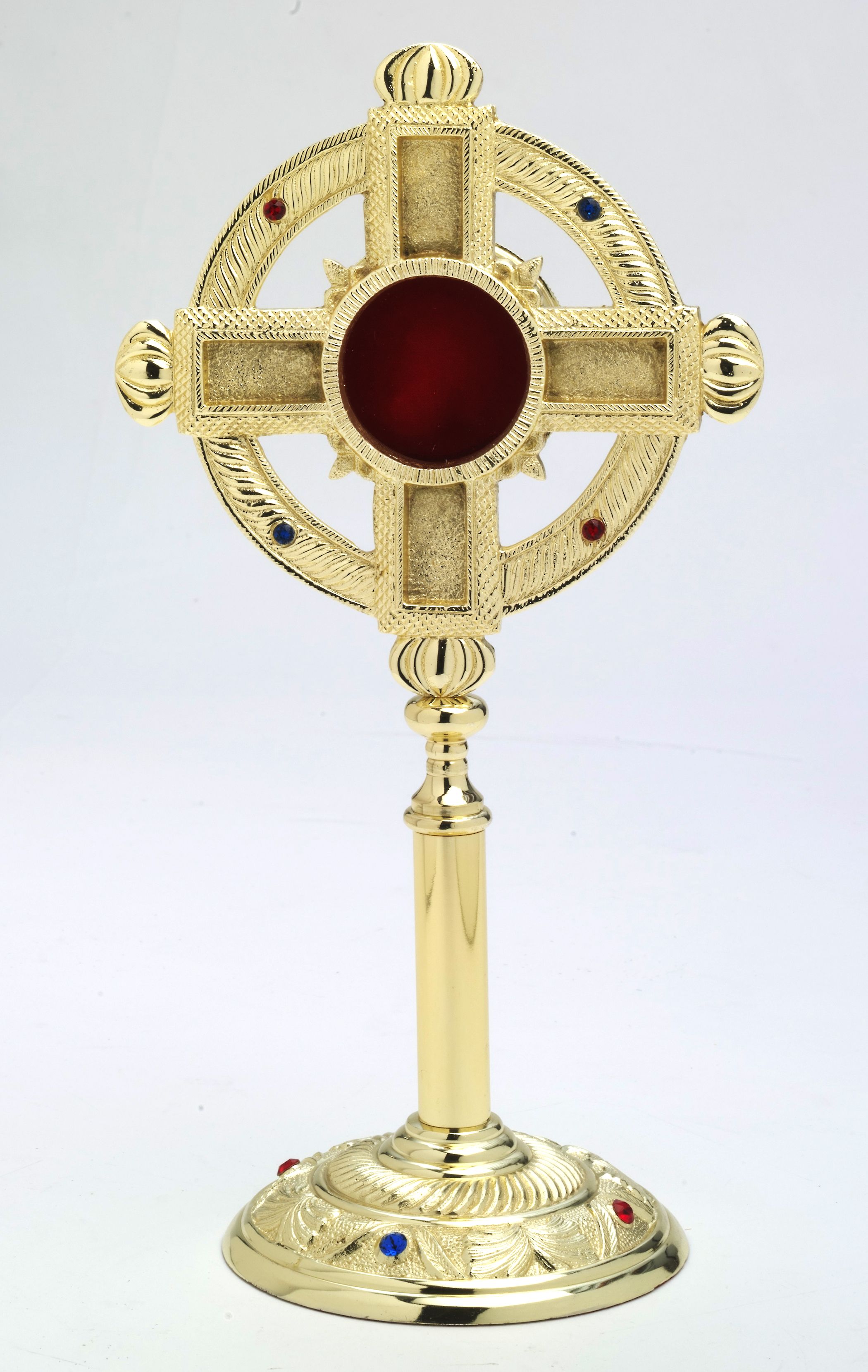 Relikwiarz z kamieniami szlachetnymi, pozłacany - 32 cm