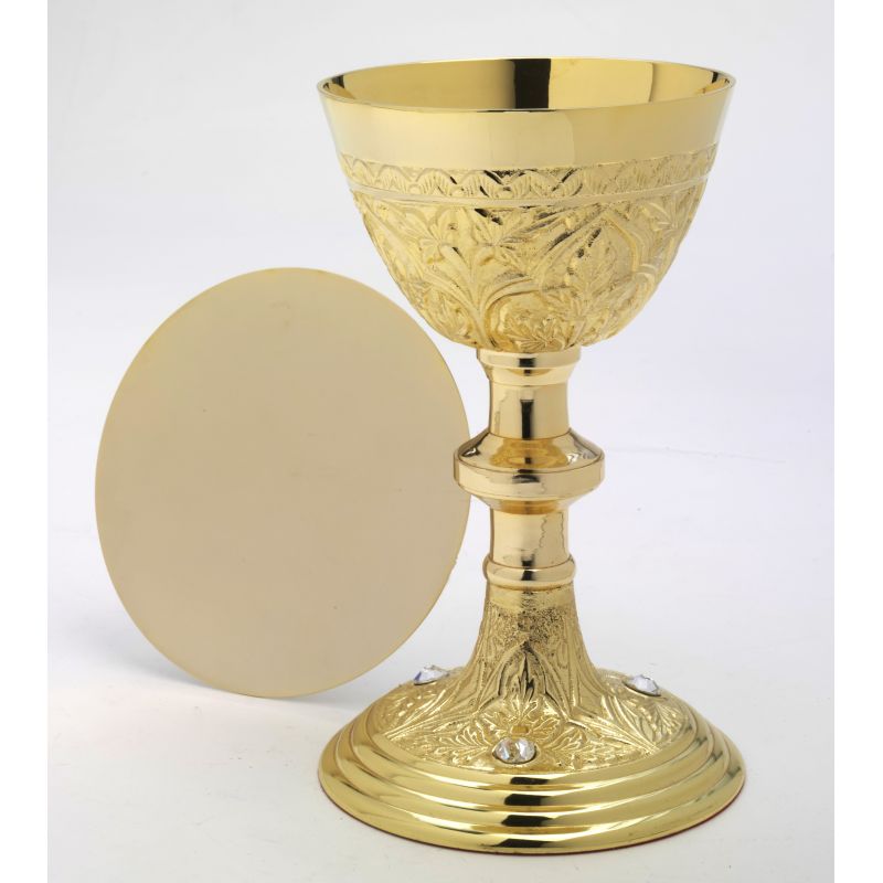 Kielich z kamieniami szlachetnymi + patena, pozłacany - 22 cm - Kielich z kamieniami szlachetnymi + patena, pozłacany - 22 cm