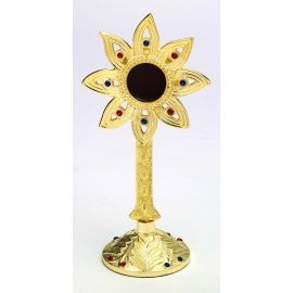 Relikwiarz z kamieniami szlachetnymi, pozłacany - 23 cm