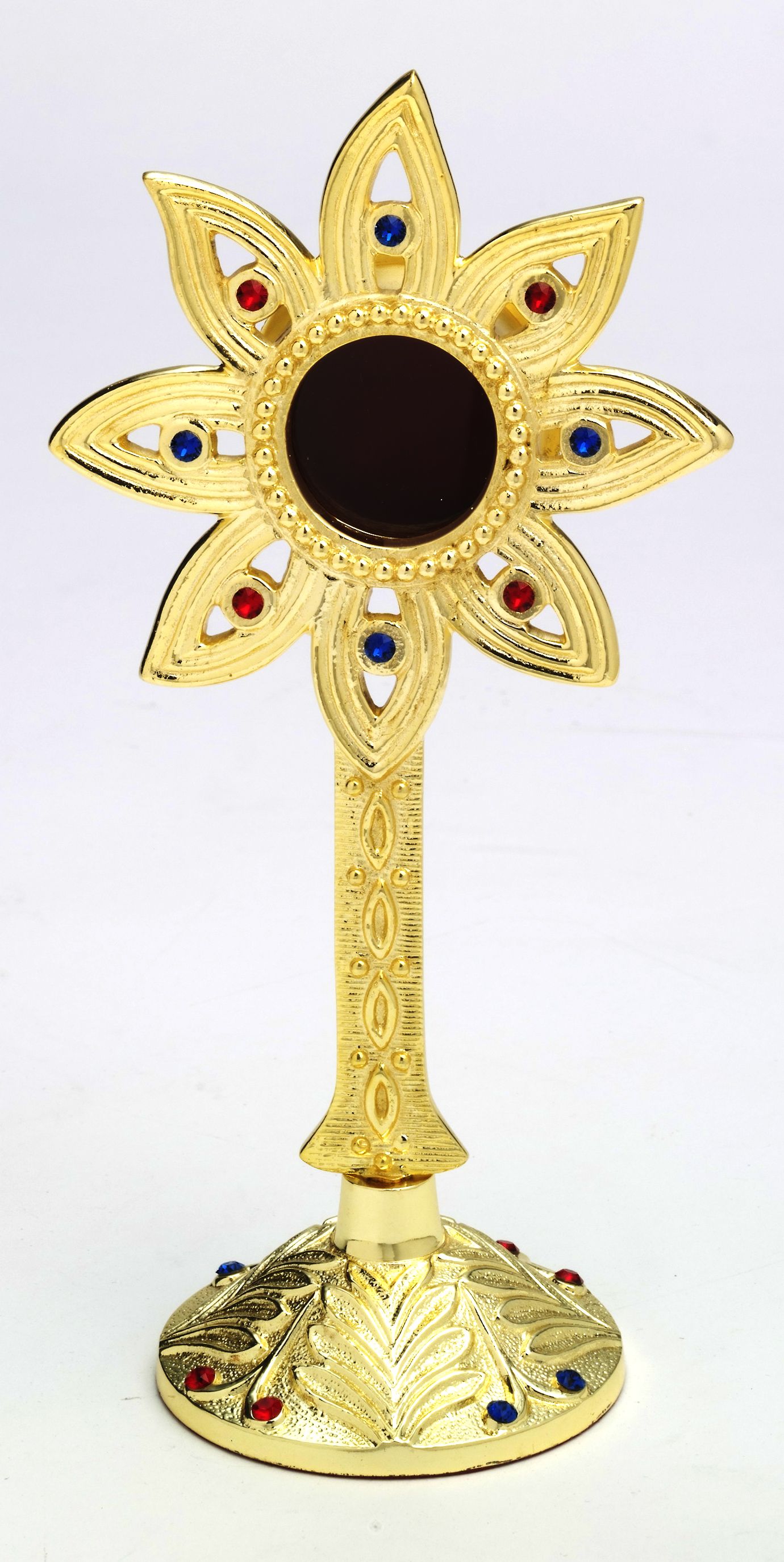 Relikwiarz z kamieniami szlachetnymi, pozłacany - 23 cm