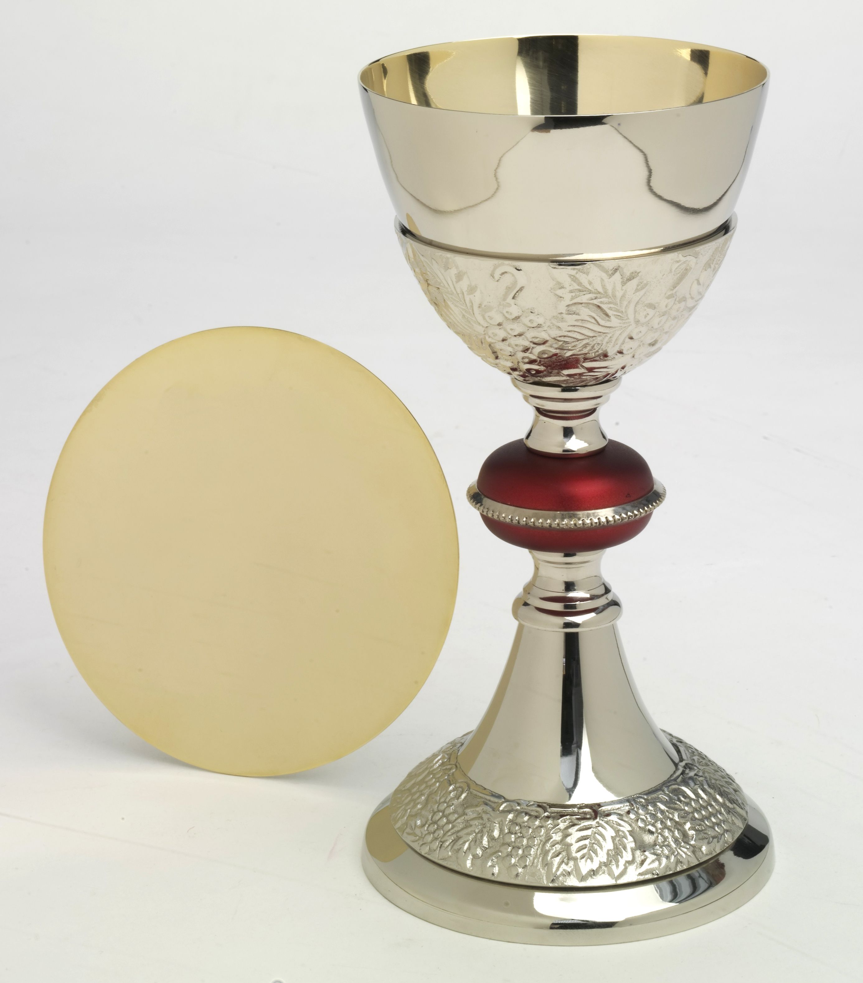 Kielich z czerwonym pierścieniem + patena - 24 cm - KIELICHY MSZALNE