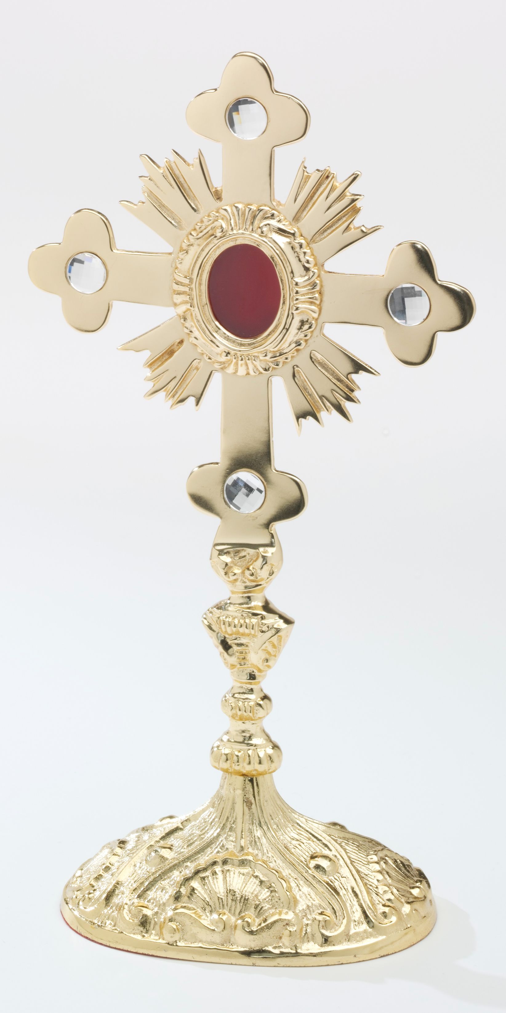 Relikwiarz - 28 cm, z kamieniami szlachetnymi, pozłacany