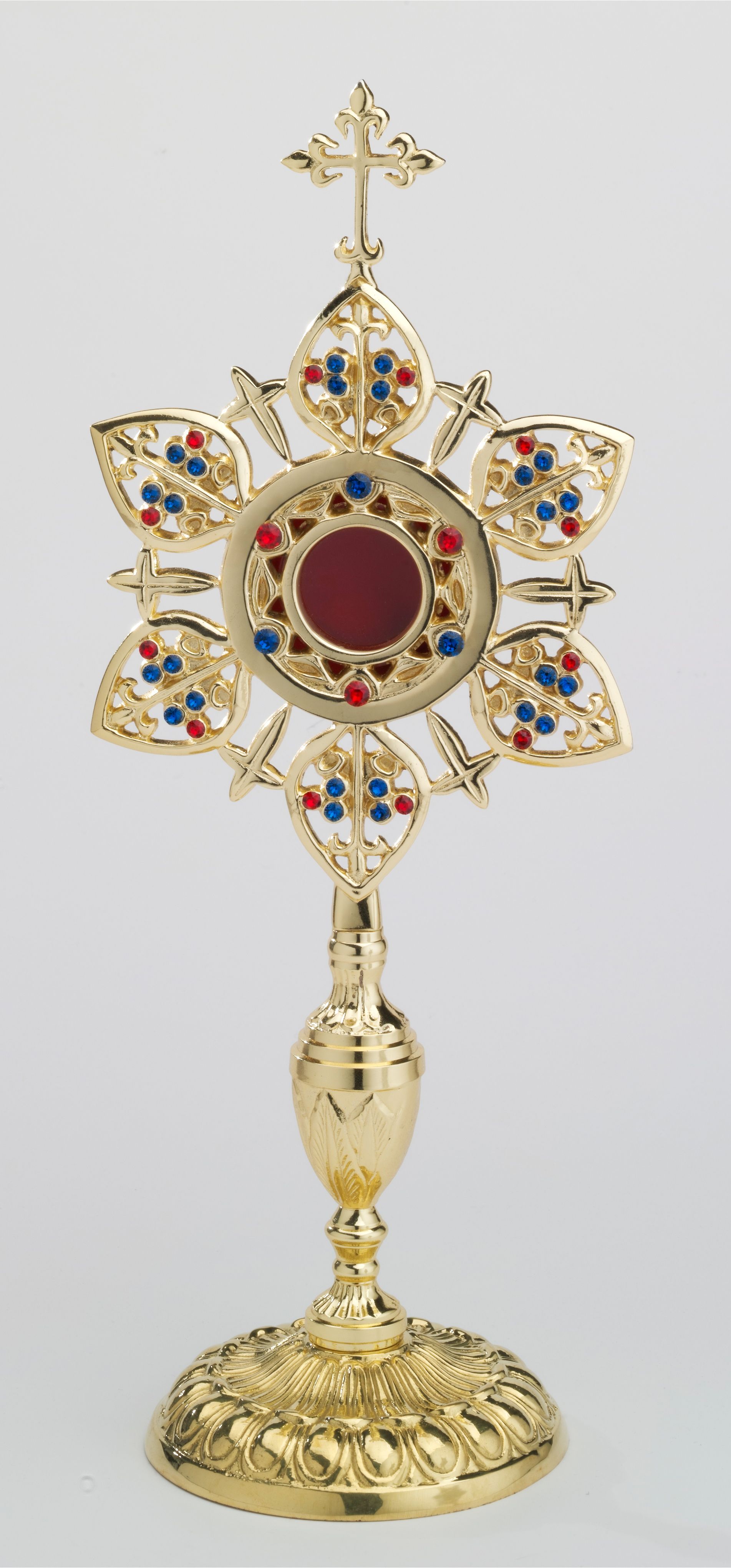 Relikwiarz - 39 cm, z kamieniami szlachetnymi, pozłacany - Relikwiarz - 39 cm, z kamieniami szlachetnymi, pozłacany