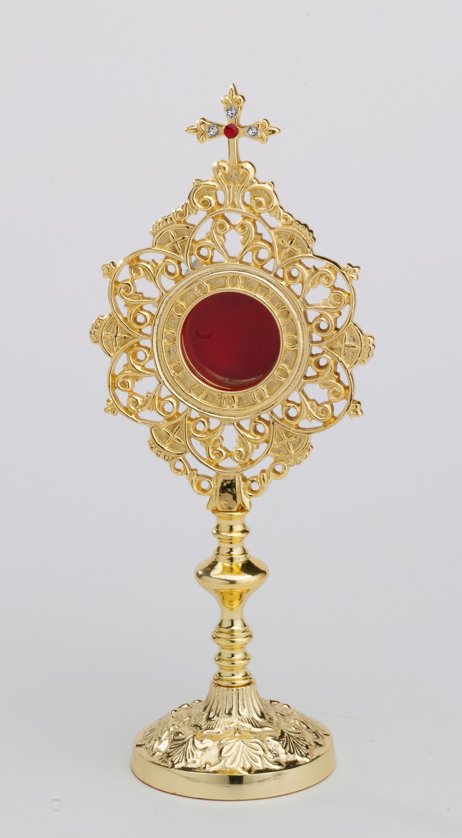 Relikwiarz - 25 cm z kamieniami szlachetnymi, pozłacany (1)