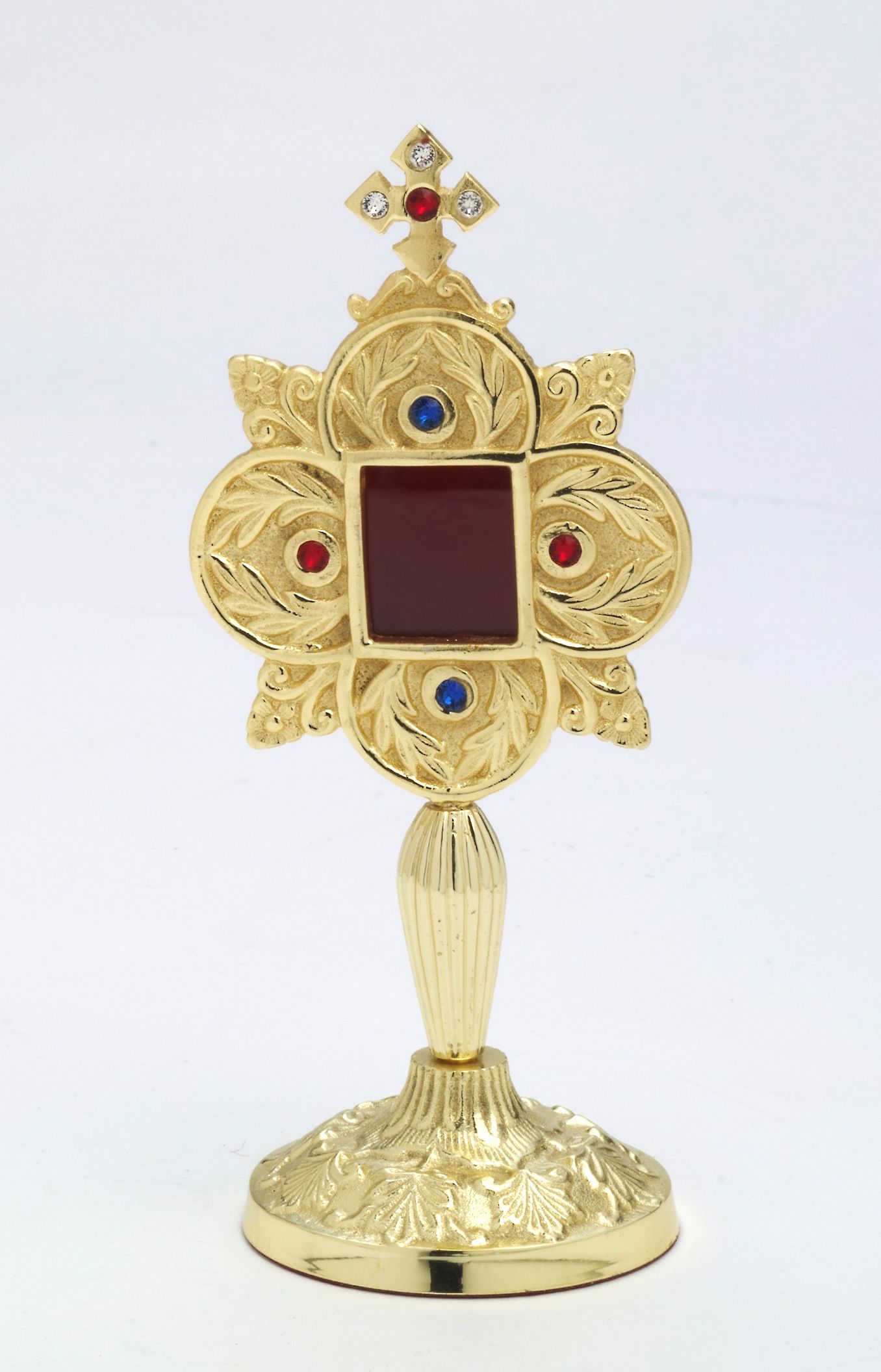 Relikwiarz z kamieniami szlachetnymi, pozłacany - 20 cm