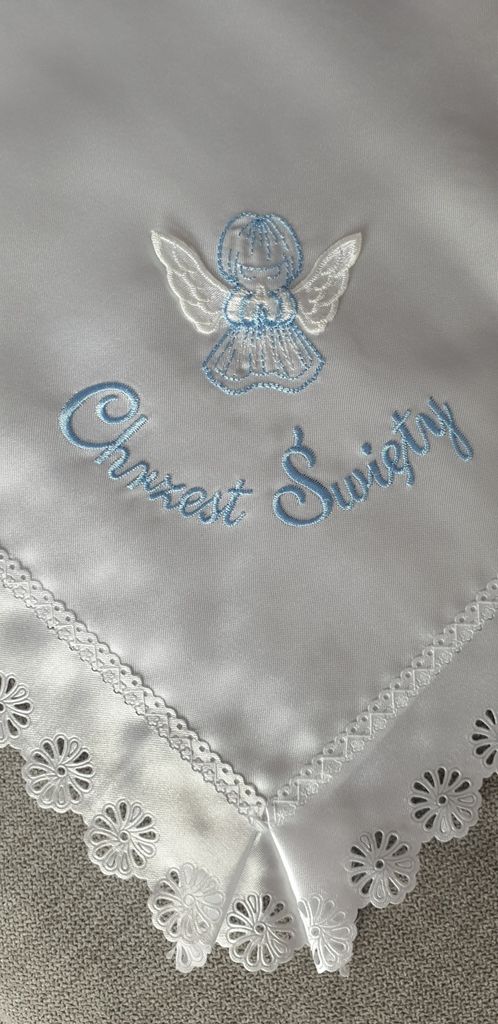 Szatka do chrztu - kwadrat, haft niebieski - zdjęcie 2 - Szatka do chrztu - kwadrat, haft niebieski