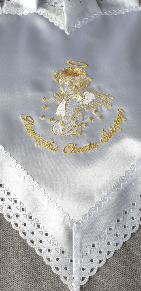 Szatka do chrztu - serce, haft złoty - zdjęcie 2 - Szatka do chrztu - serce, haft złoty