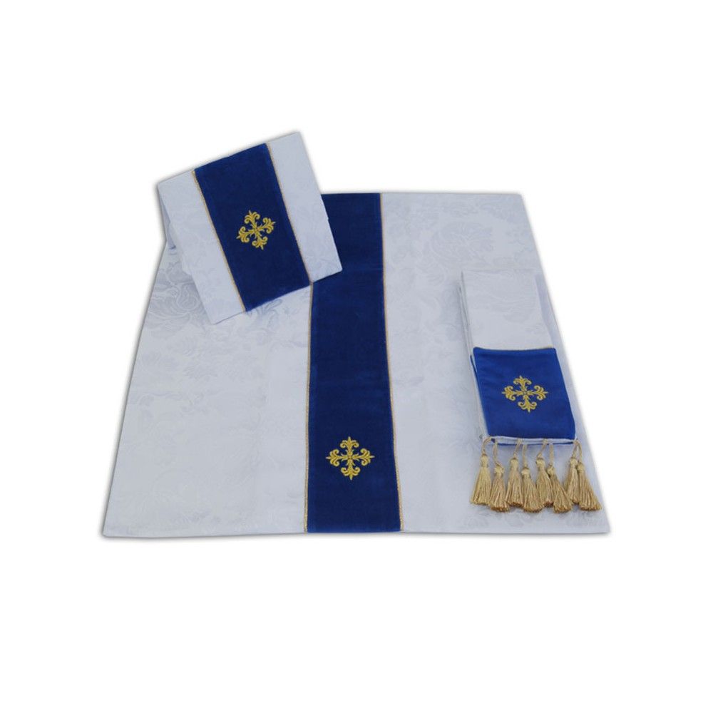 Zestaw Bursa, Manipularz i Welon na Kielich (żakard i aksamit) - Maryjny