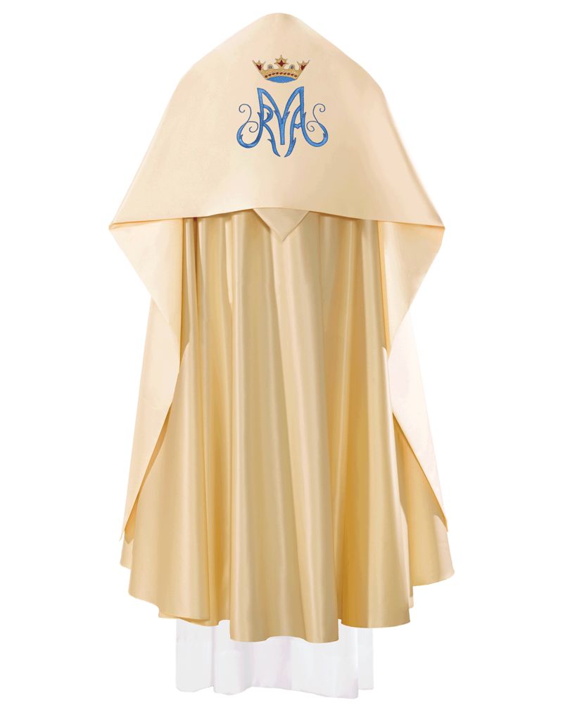 Welon liturgiczny Maryjny haftowany, ecru satyna (19) - zdjęcie 2 - Welon liturgiczny Maryjny haftowany, ecru satyna (19)