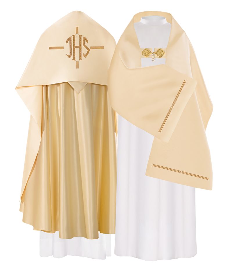 Welon liturgiczny haftowany IHS, ecru satyna (24) - zdjęcie 2 - Welon liturgiczny haftowany IHS, ecru satyna (24)