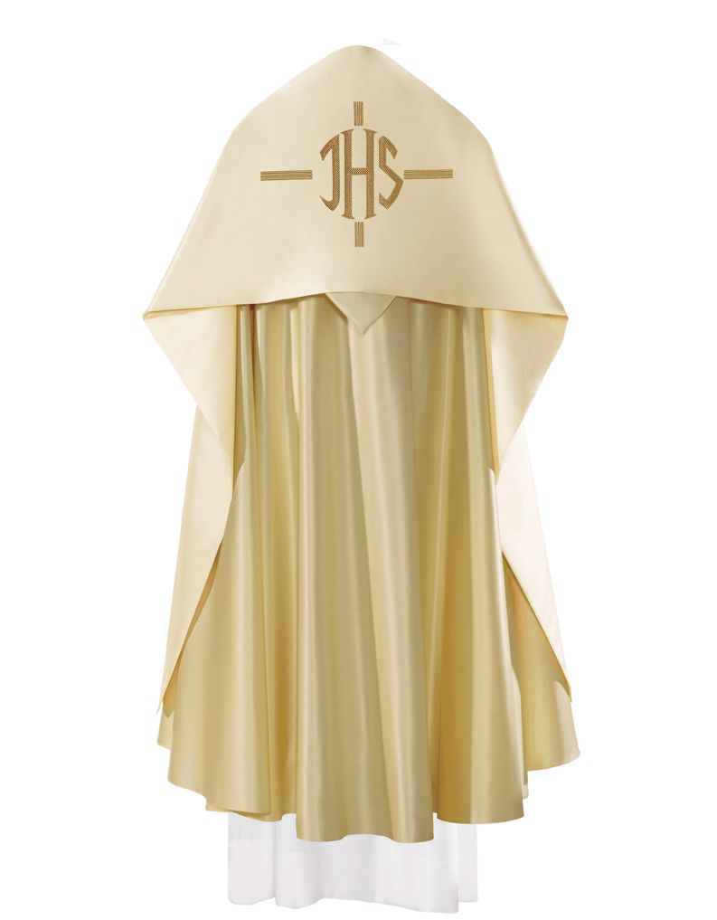 Welon liturgiczny haftowany IHS, ecru satyna (24) - zdjęcie 4 - Welon liturgiczny haftowany IHS, ecru satyna (24)