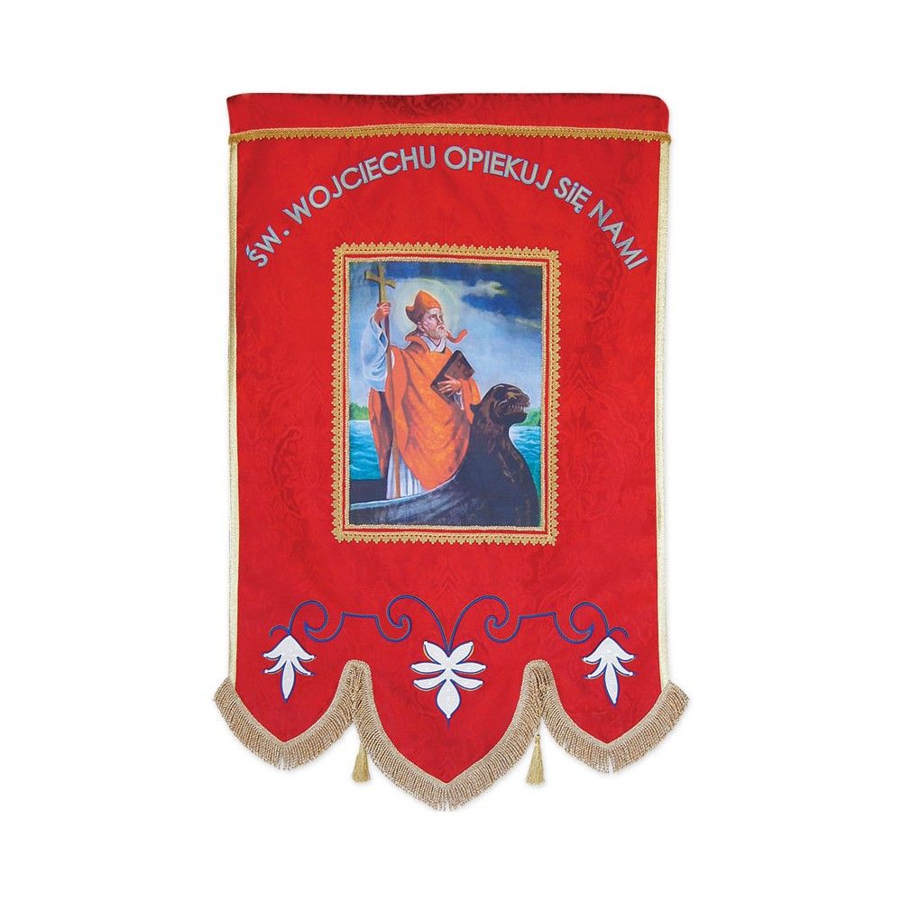 Chorągiew drukowano-haftowana Święty Wojciech