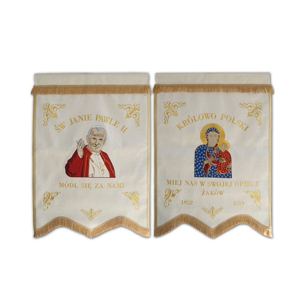 Chorągiew dwustronna Matka Boska i Jan Paweł II