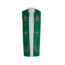 Stuła kapłańska haftowana - Serce, Krzyż (bawełna) - zdjęcie 2 - Stuła kapłańska haftowana - Serce, Krzyż (bawełna)
