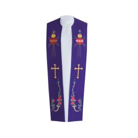 Stuła kapłańska haftowana - Serce, Krzyż (bawełna) - zdjęcie 3 - Stuła kapłańska haftowana - Serce, Krzyż (bawełna)