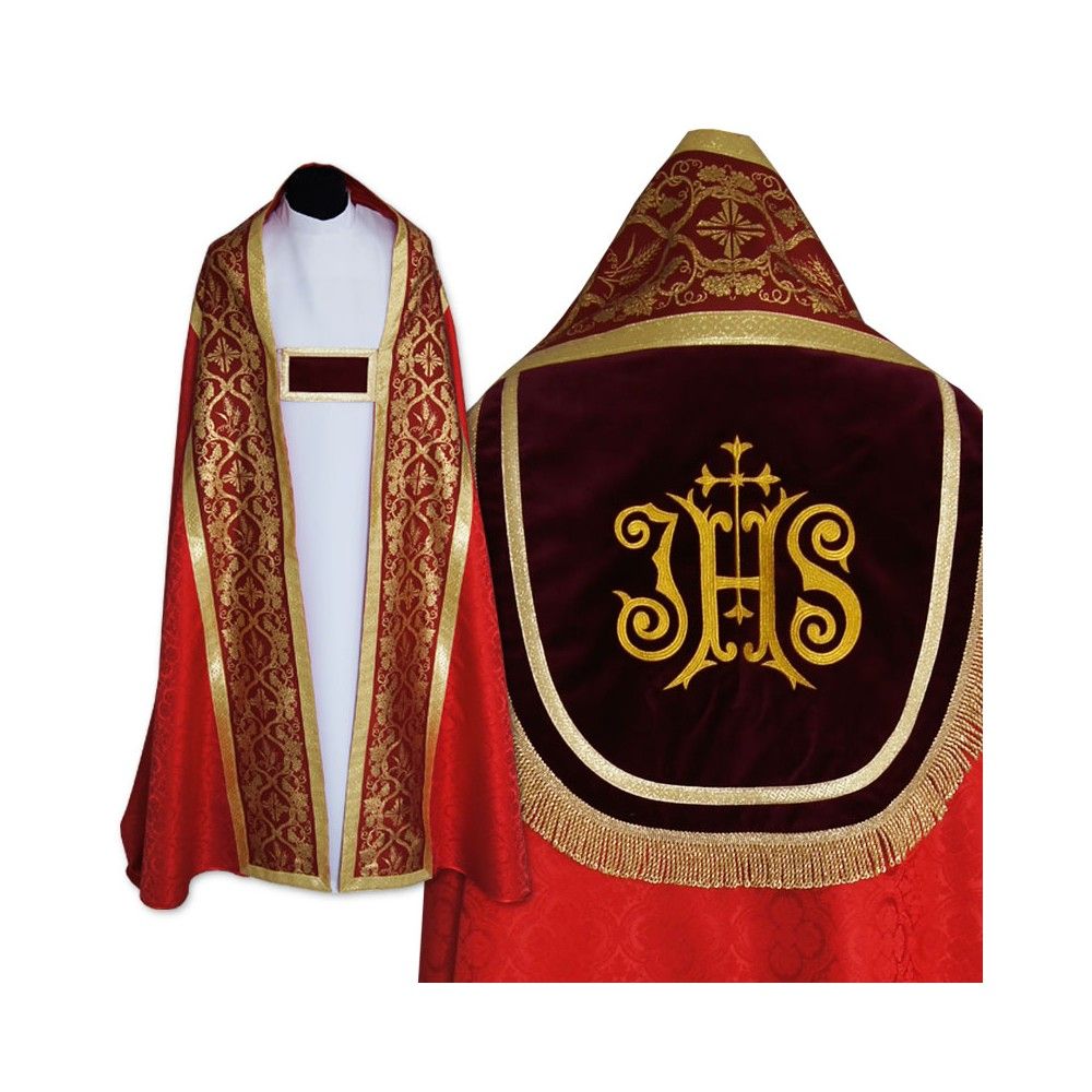 Kapa czerwona wzór rzymski- tkanina żakard (8) - KAPY LITURGICZNE