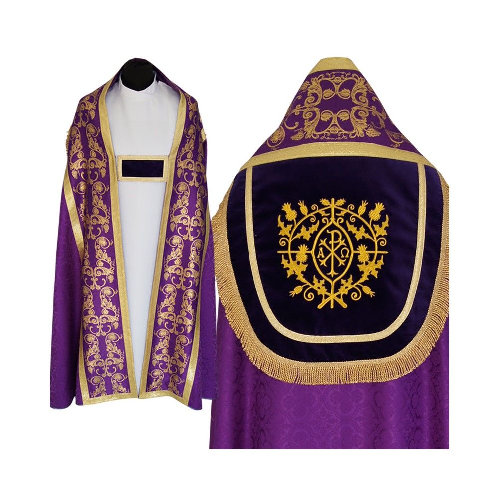 Kapa fioletowa wzór rzymski - tkanina żakard (9) - KAPY LITURGICZNE