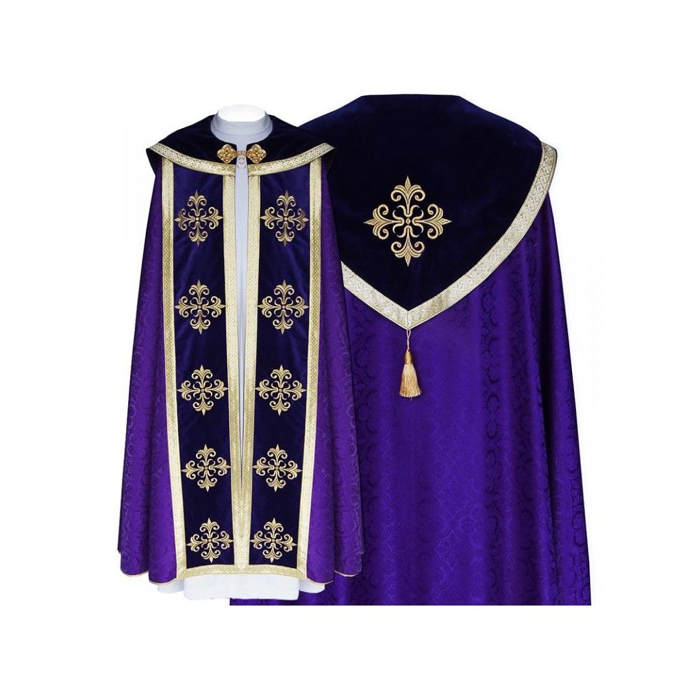Kapa fioletowa wzór gotycki - tkanina żakard (11) - KAPY LITURGICZNE
