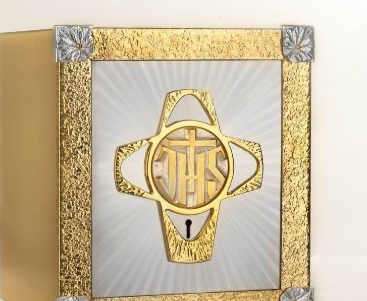 Tabernakulum mosiężne IHS, krzyż (31)
