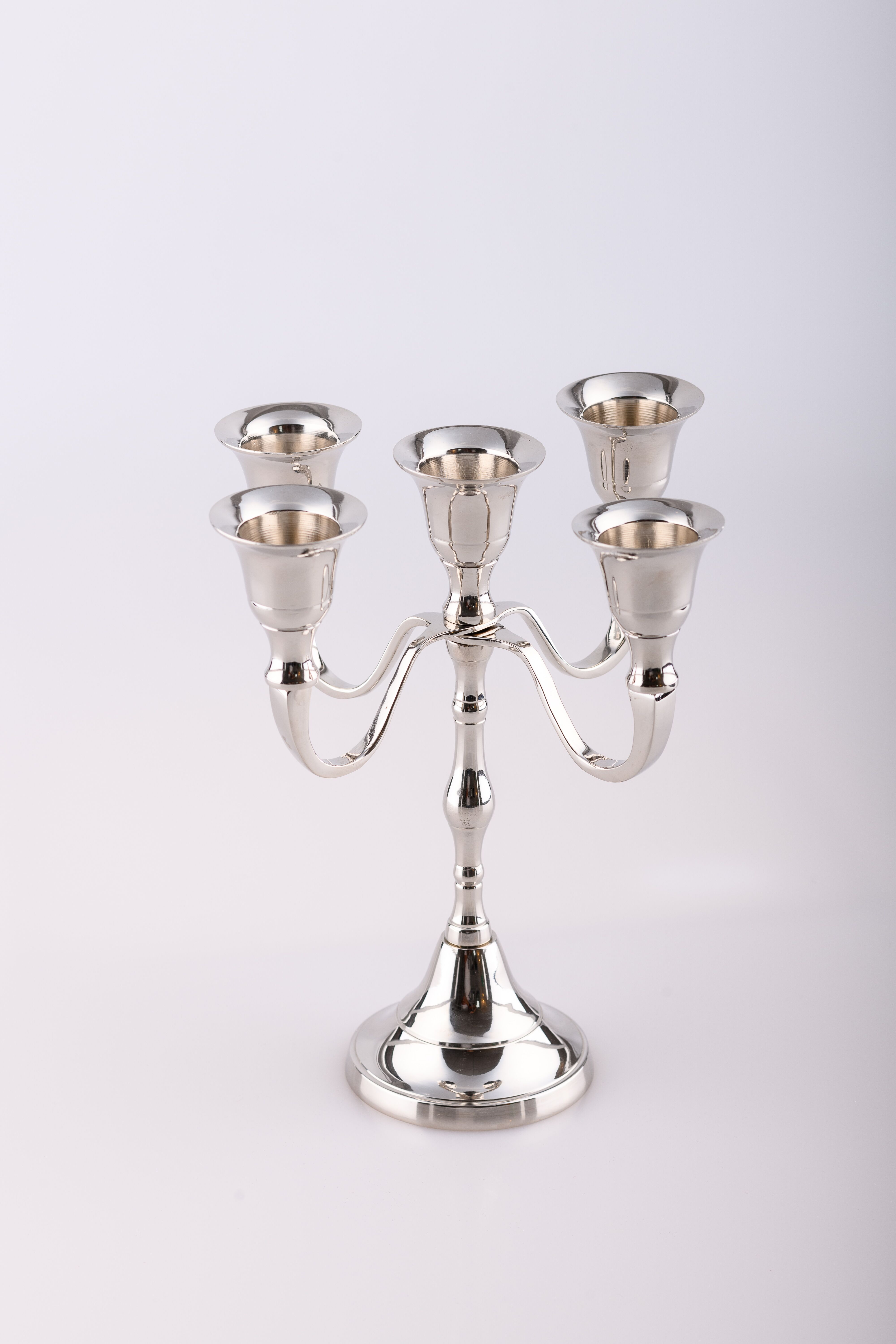 Świecznik na 5 chudych świeczek - niklowany - 18 cm
