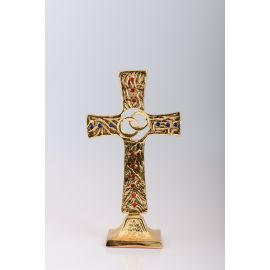 Krzyż stojący ślubny, mosiężny, pozłacany - 25 cm - KRZYŻE OŁTARZOWE, PROCESYJNE - Nowość