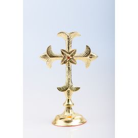 Krzyż stojący nowoczesny, mosiężny, pozłacany - 19 cm - KRZYŻE OŁTARZOWE, PROCESYJNE - Nowość