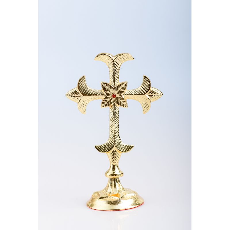 Krzyż stojący nowoczesny, mosiężny, pozłacany - 19 cm - Krzyż stojący nowoczesny, mosiężny, pozłacany - 19 cm