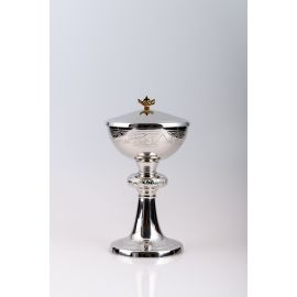 Puszka na komunikanty, mosiężna , niklowany, srebrzona - 23 cm (16) - PUSZKI MSZALNE - Nowość