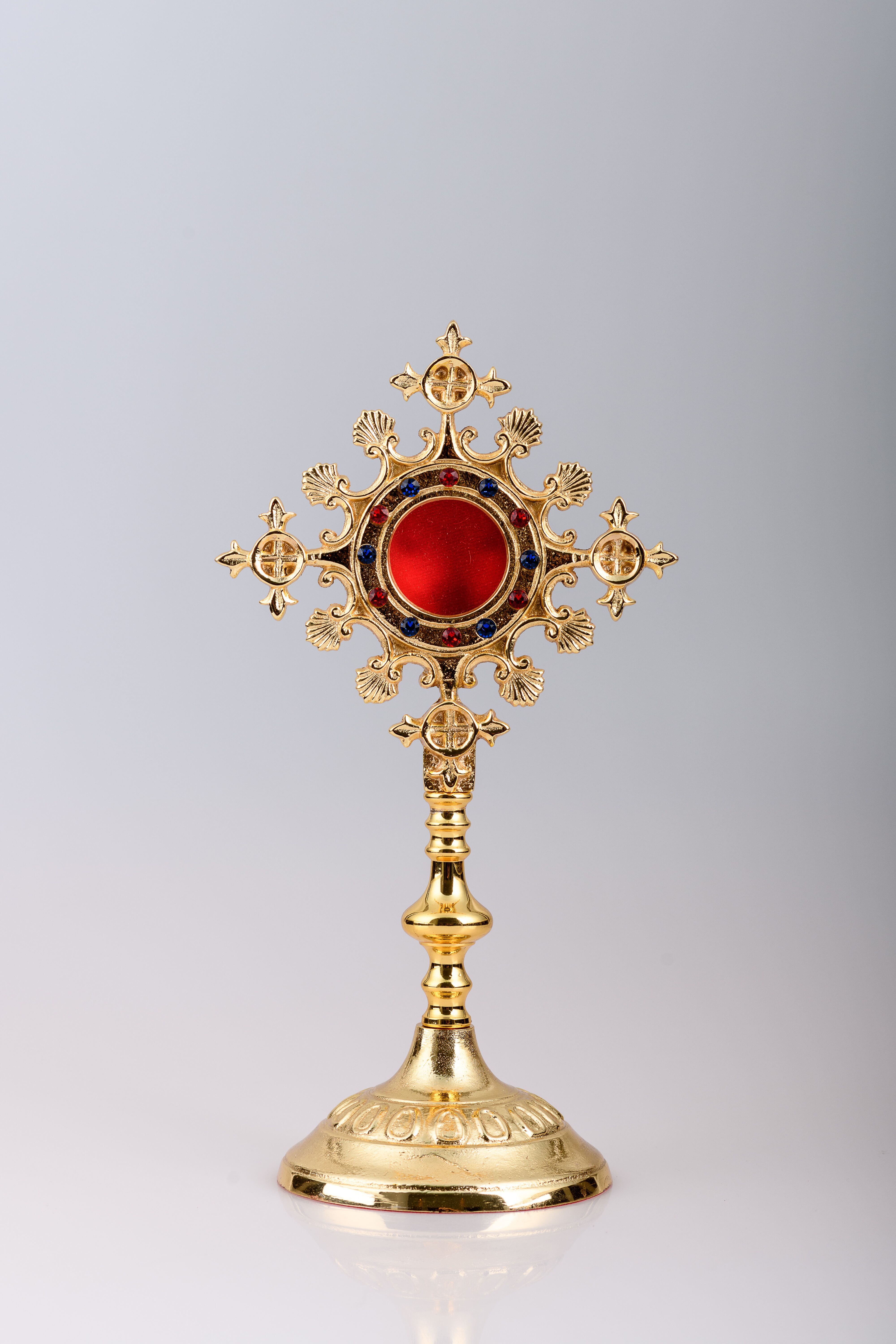 Relikwiarz pozłacany 25 cm - kamienie ozdobne (12)