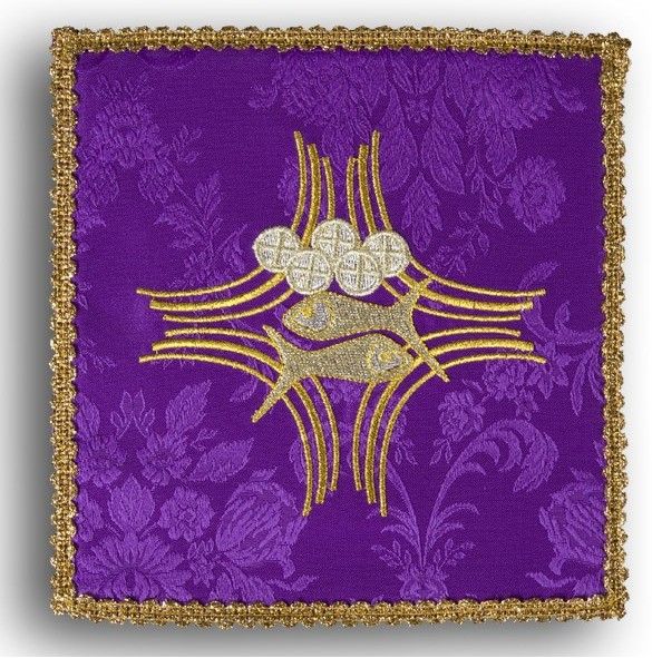 Palka haftowana fioletowa - Ryby + chleb