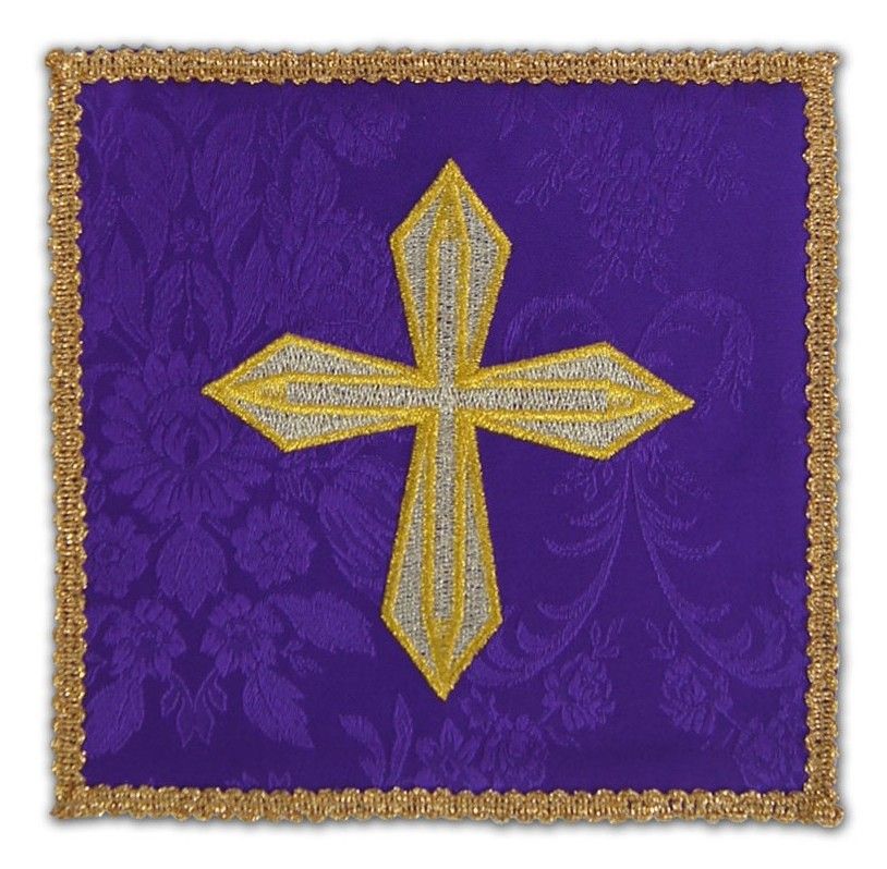 Palka haftowana fioletowa - złoty krzyż (1)