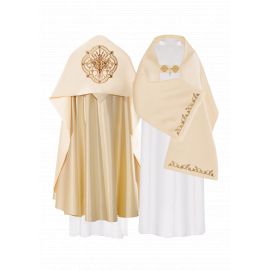 Welon liturgiczny IHS haftowany, ecru satyna (16) - WELONY - Nowość