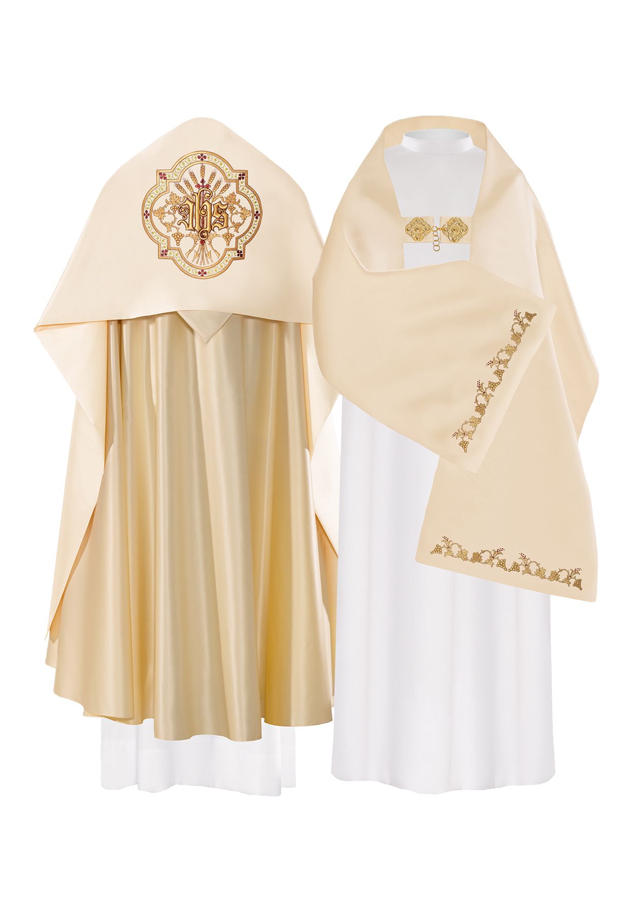 Welon liturgiczny IHS haftowany, ecru satyna (16)