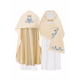 Welon liturgiczny Maryjny haftowany, ecru satyna (19) - WELONY - Nowość